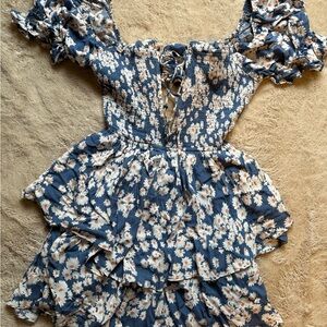 Floral Blue Ruffled Dress